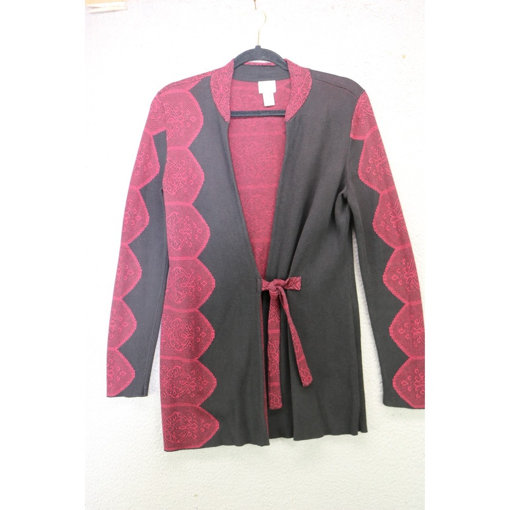Chico's Long Sleeve Long Open Front Cardigan-Size 0-Tie Front-Goth